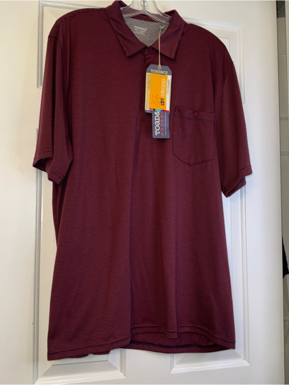 Toad and Co Striped Performance Marko Golf Polo Shirt Red Rock Men's Size XXL